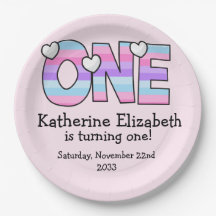 ピンクパープルグラデーションハートストライプファースト誕生日