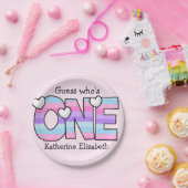 ピンクパープルグラデーションハートストライプファースト誕生日 ペーパープレート (パーティー)