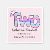 ピンクパープルグラデーションハートストライプ第2誕生日 スタンダードカクテルナプキン (正面)