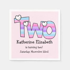 ピンクパープルグラデーションハートストライプ第2誕生日 スタンダードカクテルナプキン