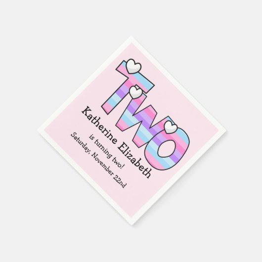 ピンクパープルグラデーションハートストライプ第2誕生日 スタンダードカクテルナプキン (角)