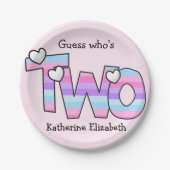 ピンクパープルグラデーションハートストライプ第2誕生日 ペーパープレート (正面)