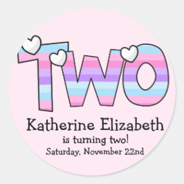 ピンクパープルグラデーションハートストライプ第2誕生日 ラウンドシール