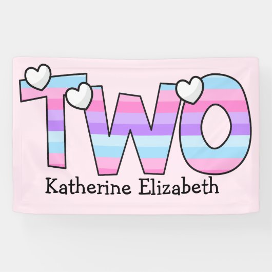 ピンクパープルグラデーションハートストライプ第2誕生日 横断幕 (横)