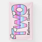 ピンクパープルグラデーションハートストライプ第2誕生日 横断幕 (縦)