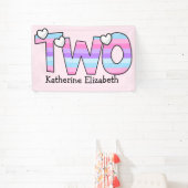 ピンクパープルグラデーションハートストライプ第2誕生日 横断幕 (インサイチュ)