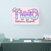 ピンクパープルグラデーションハートストライプ第2誕生日 横断幕 (トレードショー)