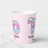 ピンクパープルグラデーションハートストライプ第2誕生日 紙コップ (左)