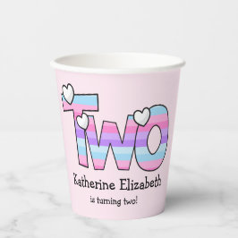 ピンクパープルグラデーションハートストライプ第2誕生日 紙コップ