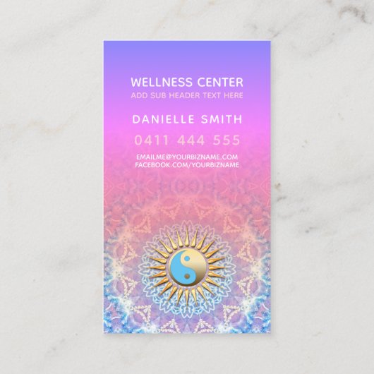 ピンクパープルグラデーション陰陽ホリスティック名刺 名刺 (裏面)