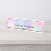 ピンクパープルグリッターはホログラフィックを乾燥させる デスクネームプレート (正面)