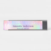 ピンクパープルグリッターはホログラフィックを乾燥させる デスクネームプレート (正面)