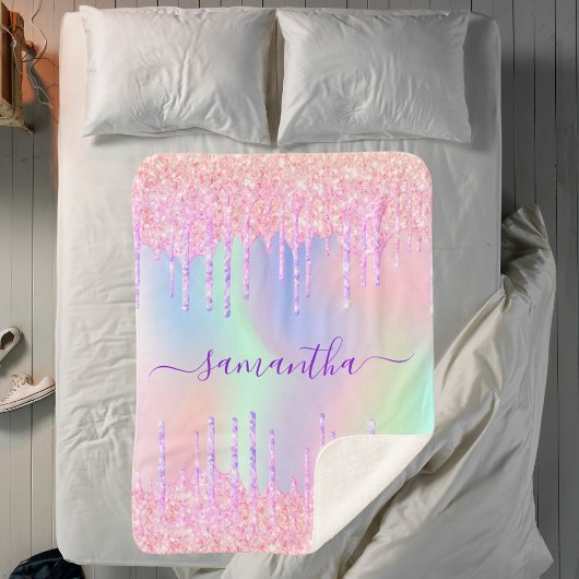 ピンクパープルグリッターはホログラフィックガール名を乾燥させる シェルパブランケット