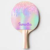 ピンクパープルグリッターはホログラフィック名の女の子を滴下 卓球ラケット (正面)