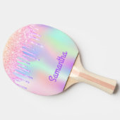 ピンクパープルグリッターはホログラフィック名の女の子を滴下 卓球ラケット (横)
