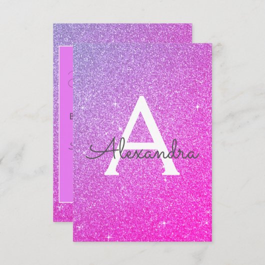 ピンクパープルグリッタースウィート16日付を保存 招待状 (正面/裏面)