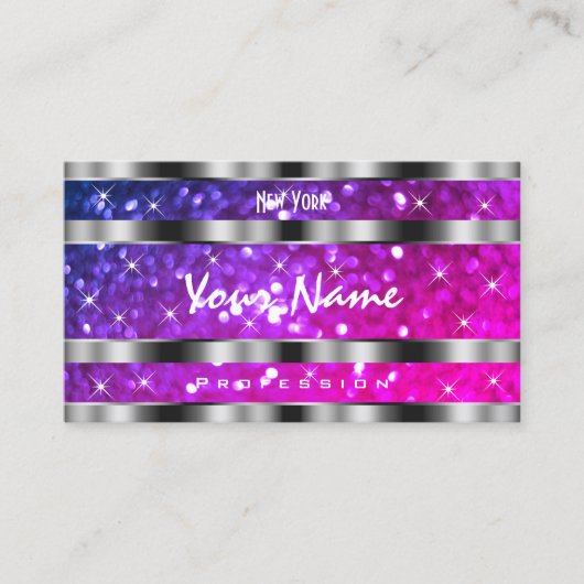 ピンクパープルグリッタースターズシルバーデコレーション 名刺 (正面)