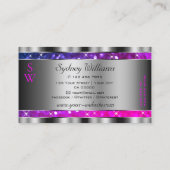 ピンクパープルグリッタースターズシルバーデコールモノグラム 名刺 (裏面)