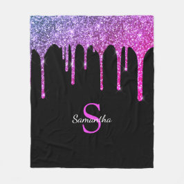 ピンクパープルグリッタースパークルドリップスモノグラム名 フリースブランケット