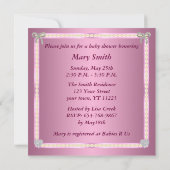 ピンクパープルグリッターダイヤモンドボウベビーシャワー招待状 招待状 (裏面)