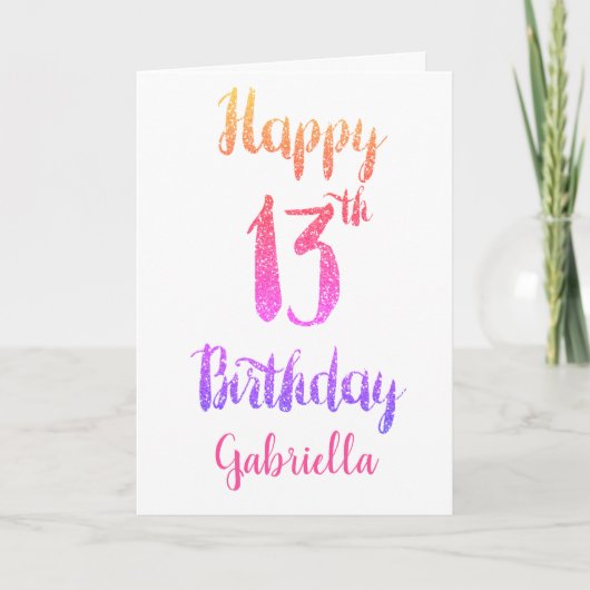 ピンクパープルグリッターハッピー13誕生日 カード (正面)