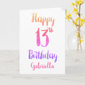 ピンクパープルグリッターハッピー13誕生日 カード (黄色い花)
