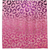 ピンクパープルグリッターヒョウアニマルプリントグラデーション シャワーカーテン (正面)