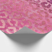 ピンクパープルグリッターヒョウアニマルプリントグラデーション ラッピングペーパー (角)