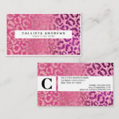 ピンクパープルグリッターヒョウアニマルプリントモノグラム 名刺 (正面/裏面)