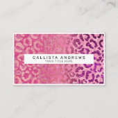 ピンクパープルグリッターヒョウアニマルプリントモノグラム 名刺 (正面)