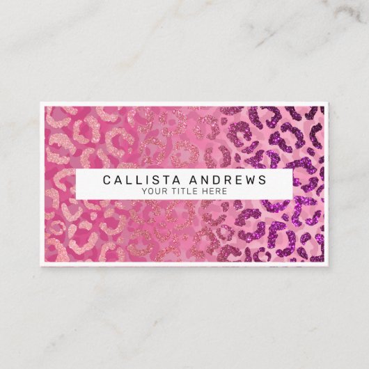 ピンクパープルグリッターヒョウアニマルプリントモノグラム 名刺 (正面)