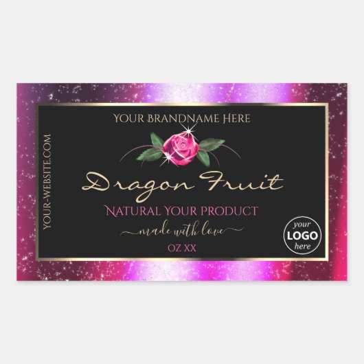 ピンクパープルグリッターブラック製品ラベル（ロゴ付き） 長方形シール (正面)