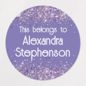 ピンクパープルグリッターベビーガール子供の名前の防水 ラベル (デザイン2)