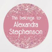 ピンクパープルグリッターベビーガール子供の名前の防水 ラベル (デザイン1)