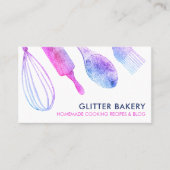 ピンクパープルグリッターペストリーベーカリー調理師カテラー 名刺 (正面)