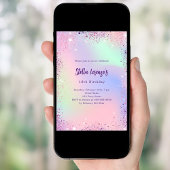 ピンクパープルグリッターホログラフィック誕生日 招待状