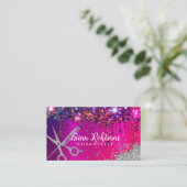 ピンクパープルグリッターメイクアップアーティストヘアサロンブシン 名刺 (スタンド正面)