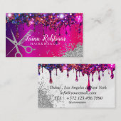 ピンクパープルグリッターメイクアップアーティストヘアサロンブシン 名刺 (正面/裏面)