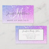 ピンクパープルグリッターメイクアップアーティストヘアサロン 名刺 (正面/裏面)