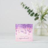 ピンクパープルグリッター滴下アポイントメントアラーム スクエア名刺 (スタンド正面)