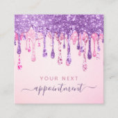 ピンクパープルグリッター滴下アポイントメントアラーム スクエア名刺 (正面)