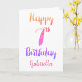 ピンクパープルグリッター第7誕生日カード カード (黄色い花)