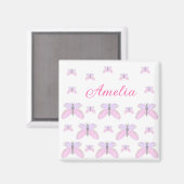 ピンクパープルグリッター蝶を追加する名前の文字文字 マグネット (正面/裏面)