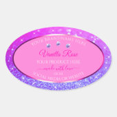 ピンクパープルグリッター製品ラベルRhinestones 楕円形シール (正面)