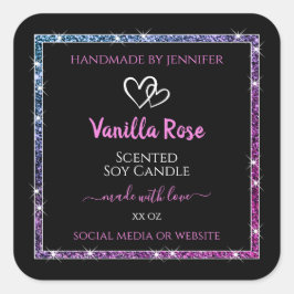 ピンクパープルグリッター製品包装ラベルブラック スクエアシール