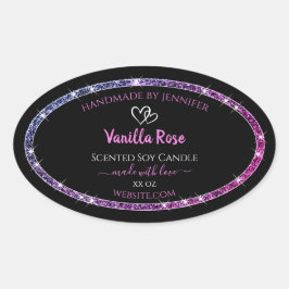ピンクパープルグリッター製品包装ラベルブラック 楕円形シール