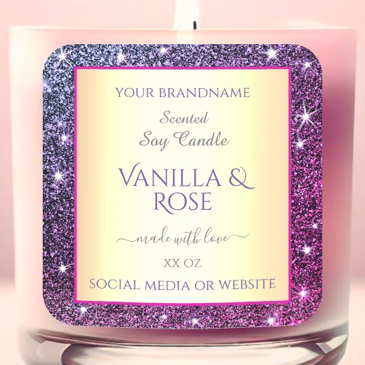 ピンクパープルグリッター製品包装ラベル金ゴールド スクエアシール