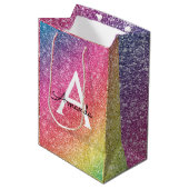 ピンクパープルグリッター誕生日 ミディアムペーパーバッグ (正面アングル)