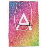 ピンクパープルグリッター誕生日 ミディアムペーパーバッグ (正面)