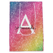 ピンクパープルグリッター誕生日 ミディアムペーパーバッグ (裏面)